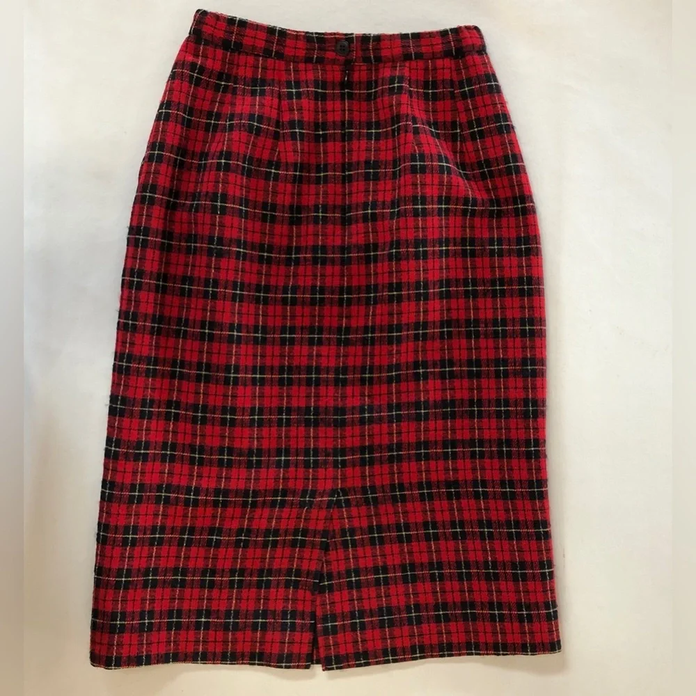 Pendleton Tartan Plaid Wool Pencil Skirt Lined Red Black (00 XXS Petite)